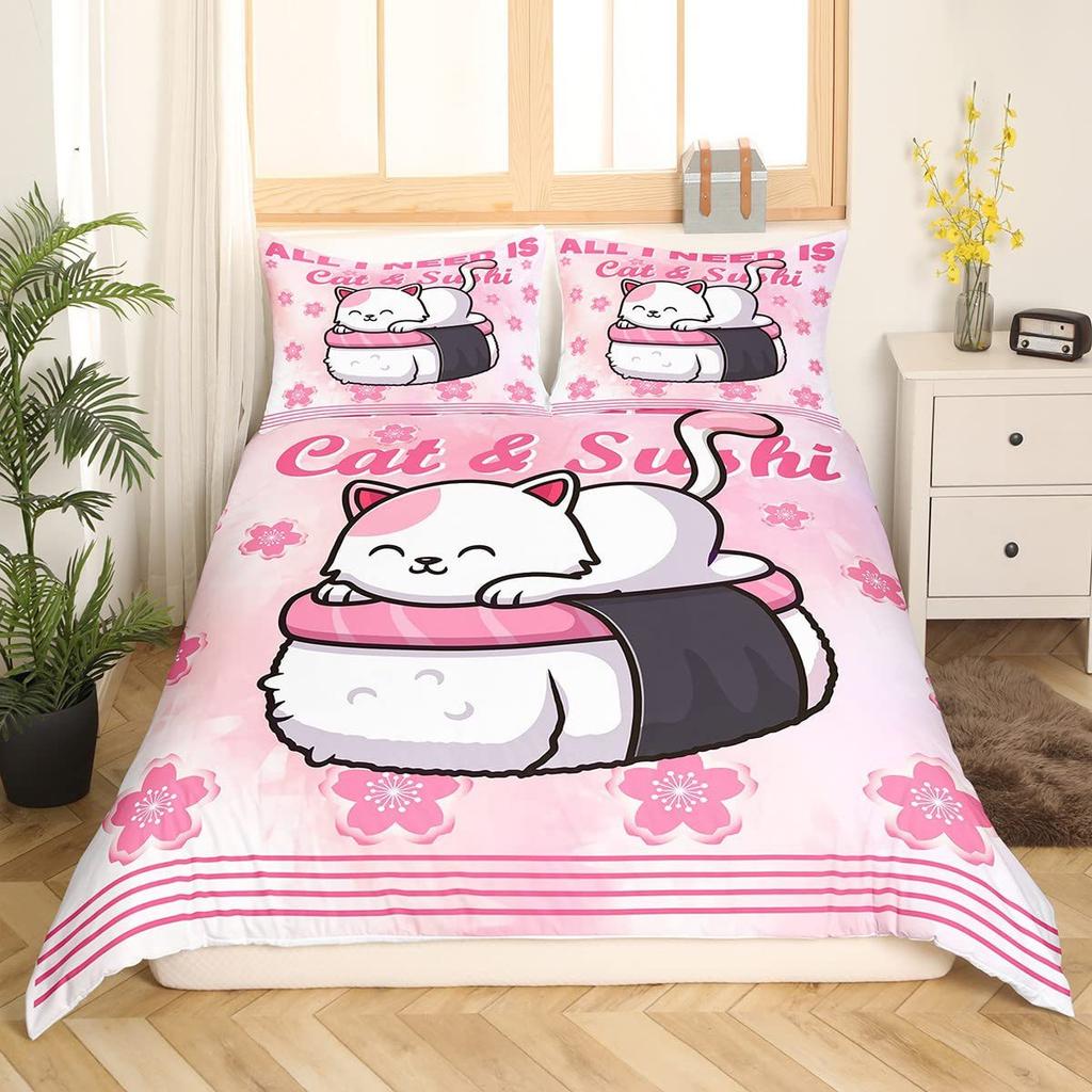 Sushi Duvet Cover Cute Rice Ball Bedding Set Children And Girls Room Decoration Three-Piece Set