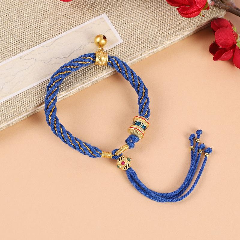 Hand-woven Tibetan Six-character Mantra Hand Rope Hand-rubbed Cotton Thread Ethnic Style Men's and Women's Bell Bracelet Red Rope with Jewelry