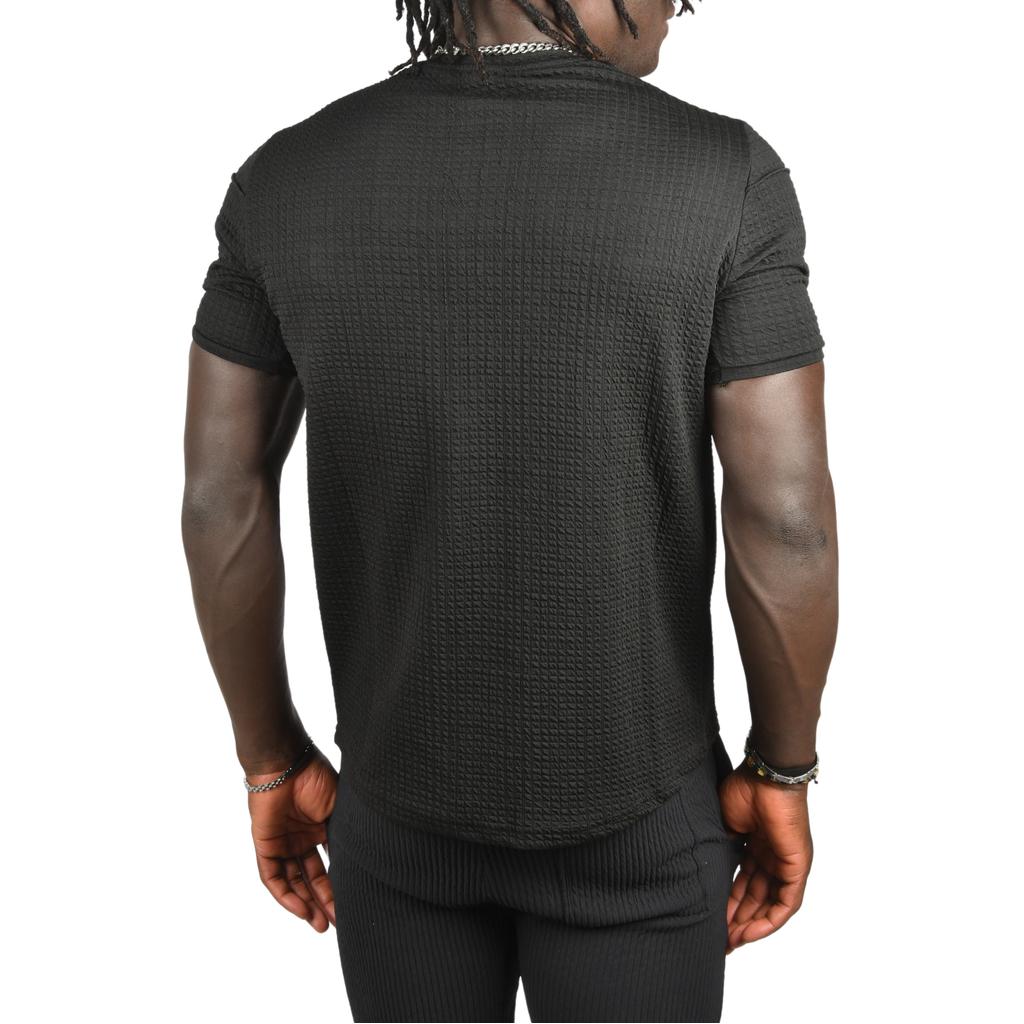 DeepSEA Front Pleated Embossed Dot Patterned Waffle Fabric T-Shirt 2403207