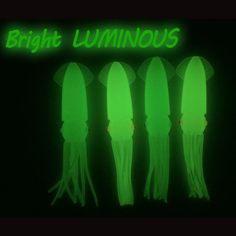 Bimoo 1poser=4stk 12cm myk blekksprut lokker Jigging Game Fiske Saltvannsfiske Agn Blekksprut Lysende Klar Rosa for DIY rigger