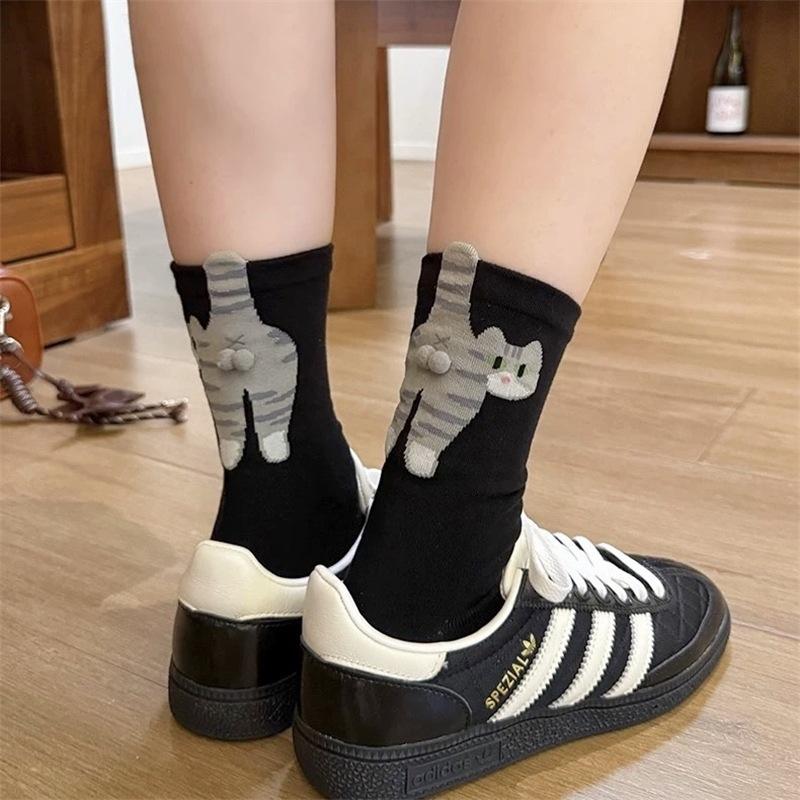 JOYBLISS Chaussettes Chat Mignon 3D Noir/Blanc Chaussettes Coton Chat Drôle Respirantes Douces Fille Femme Chaussettes Fantaisie Ensemble Cadeau Kawaii