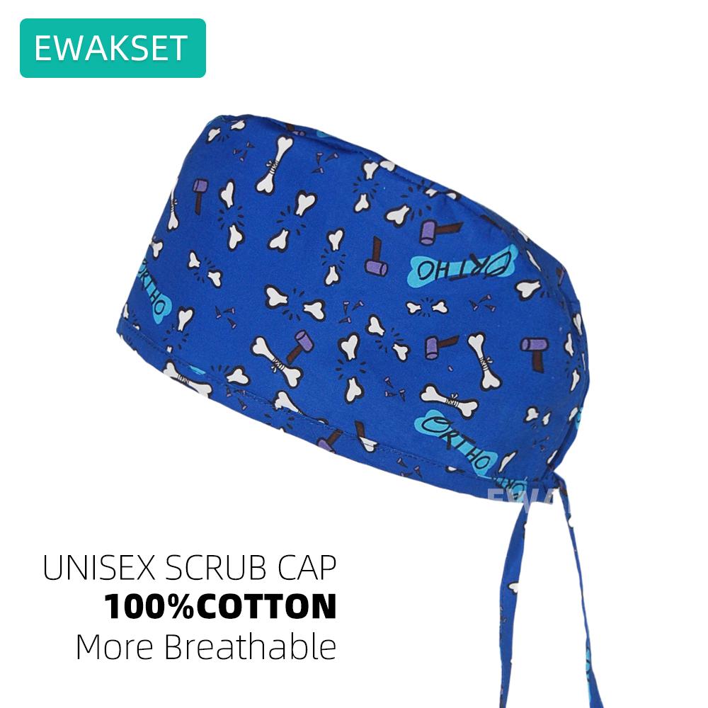 New Female Male Surgical Scrub Cap 100%Cotton Medical Nurse Doctor Hat Dentist Spa Lab Nursing Hats Unisex Hospital Surgeon Caps