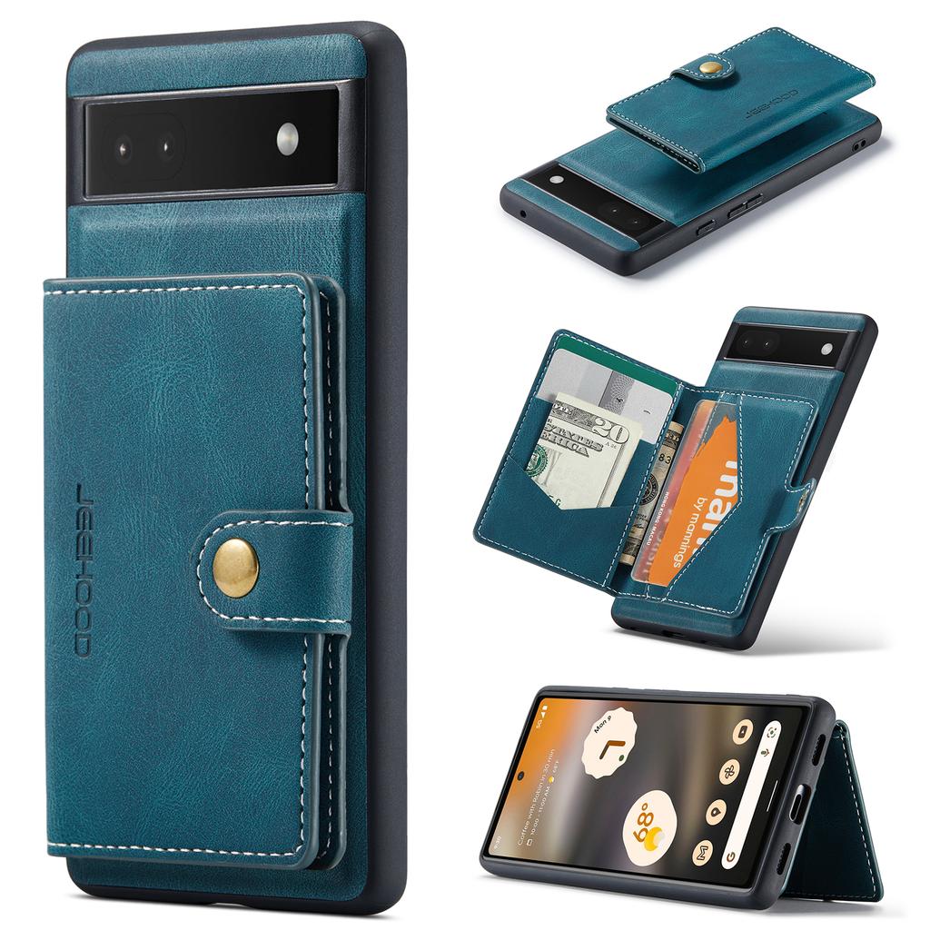 For Google Pixel 6a Case JEEHOOD J01 Retro Leather Phone Back Cover with Detachable Magnetic Card Holder