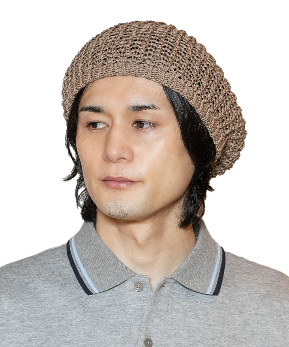

[Kashira] Beret, casual, loose, large, springsummer, daily use, cotton, DOU02056 BROWN, one size