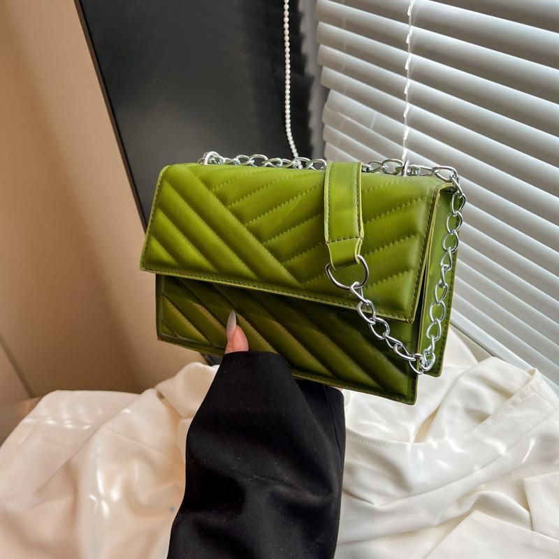 Bag Texture Foreign Style Striped Women's Bag New Year's New Solid Color New Trend Fashionable Beautiful Small Square Bag