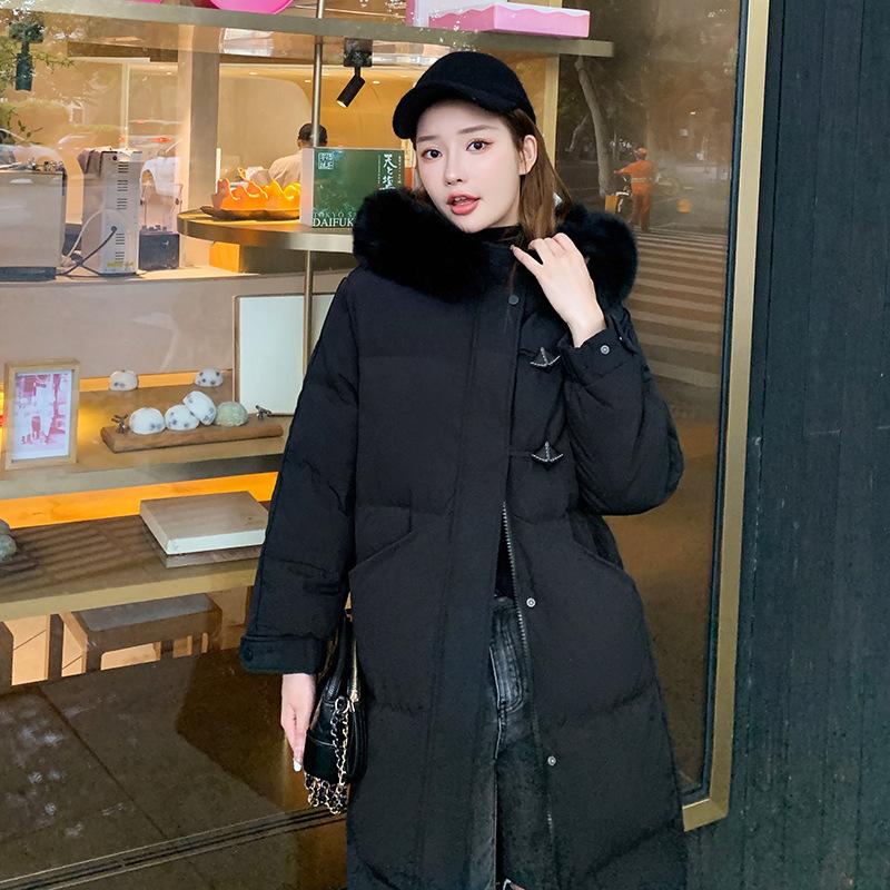 Internet celebrity down cotton-padded clothes women's big fur collar medium and long fashion loose trendy thickened cotton clothes