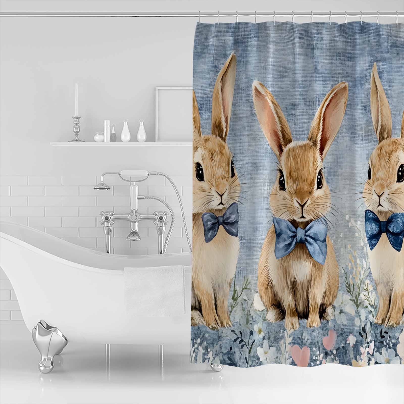 

Весенняя пастораль Пасхальный кролик Занавеска для душа для ванной комнаты Художественная красочная Декорация коврик для ванной для домашнего декора 122x183cm