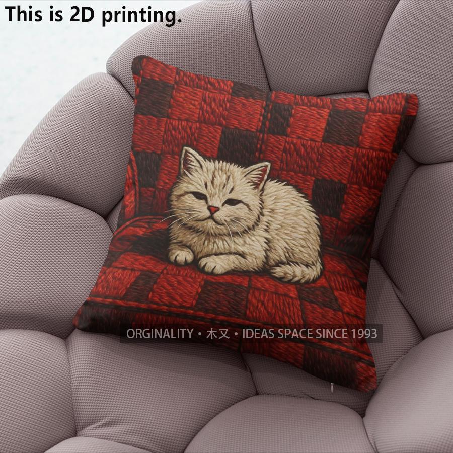 Cute Cat Printed Square Throw Pillow Case Decor Pattern Cushion Cover Suitable For Sofa Bedroom Car Pillow Cover