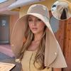 Women'S Stylish Wide-Brim Sun Hat with Ponytail Hole - Breathable Polyester, Perfect for Beach & Outdoor Adventures, Available in 4 Colors