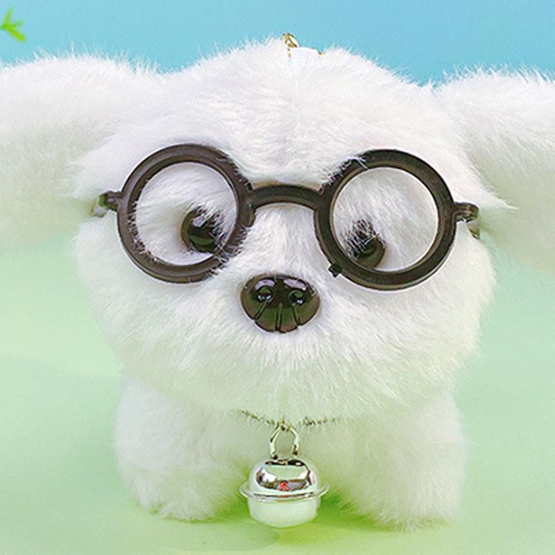 Desene Animate Drăguț Pluș Ochelari Cățeluș Breloc Moale Câine Umplut Pandantive Ornamente Breloc Chei Auto Pentru Femei Fată Adolescentă Cadou Petrecere