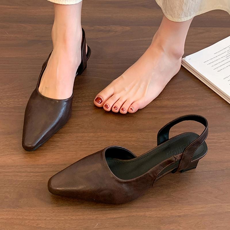 

High Heels Women Sandals Pointed Toe Sexy Shoes Chunky Elegant Woman Pumps 2025 Summer Luxury Dress Sandalias De Mujer 40 темно-коричневого