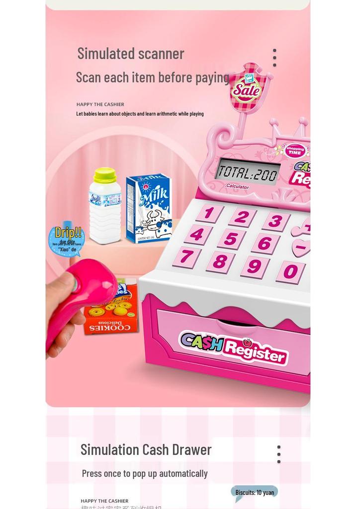 Kids' Interactive Play Supermarket Cash Register with Scanner, Computer, Sound & Light Effects - Perfect Gift for Girls