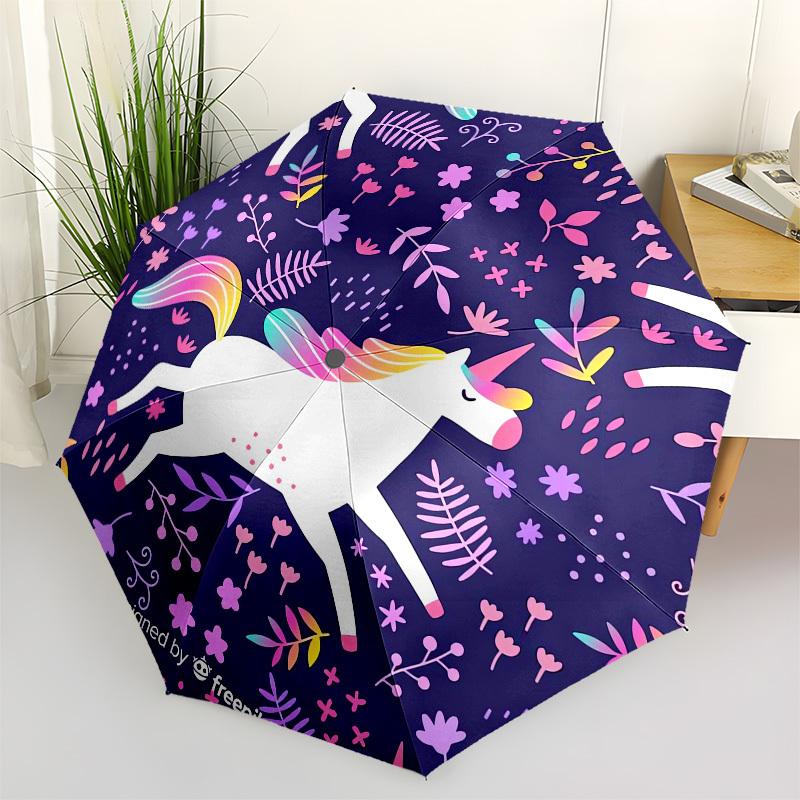 1pc Unicorn Fantasy Floral Pattern Umbrella with Plastic Handle,Suitable for All Seasons UmbrellaPT584