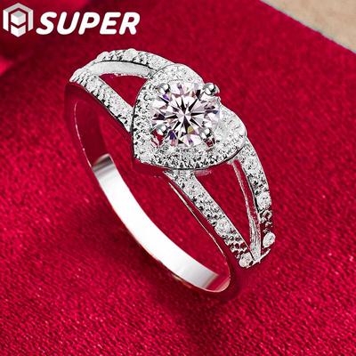 925 Sterling Silver Elegantní zirkonový prsten se srdcem AAA Klasické šperky
