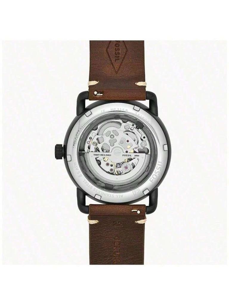 Herren-Automatik-Uhr für Pendler, mit schwarzem rundem Zifferblatt und braunem Lederarmband, perfekt für beide Anlässe. ausgezeichneter Geburtstag oder Feiertag. ME3158