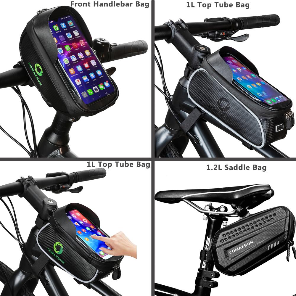 COMAXSUN Fahrradtasche Wasserdicht Vordere Fahrrad-Fahrradtasche 6,5 Zoll Handy Oberrohr Lenkertaschen Mountainbike