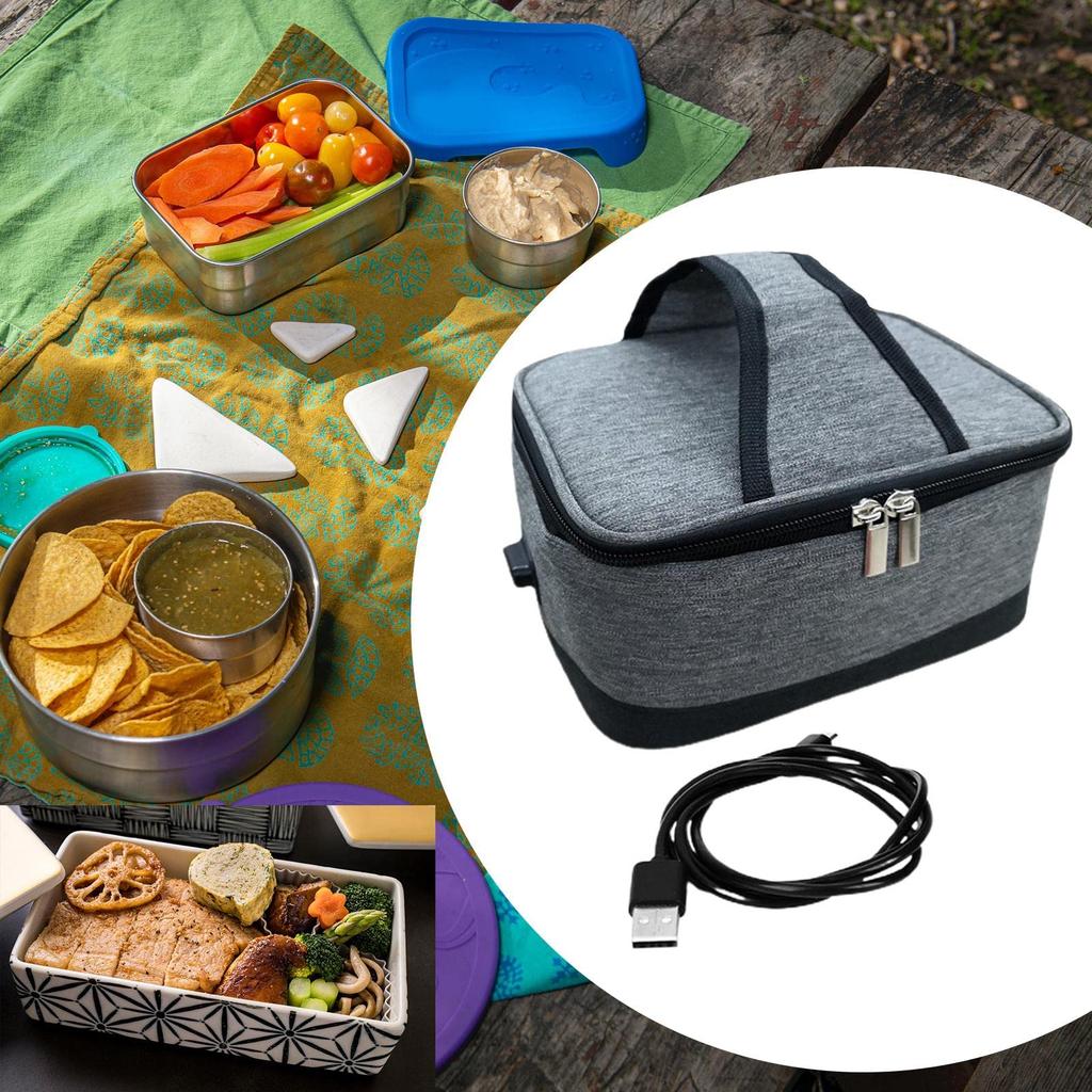Fenteer USB Lunchbox Heater Insulated Bag with Meal Reheating Food Warmer for Gray Zipper, Travel, Office, Cooking, Picnics, Camping,