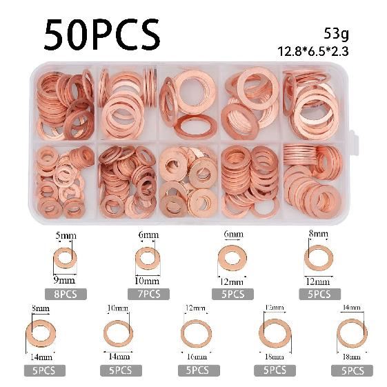 Copper Washers O Ring Copper Gaskets Flat Ring Seal Kit Assortment Car Copper Sealing Rings with Case 400/300/280/200100Pcs