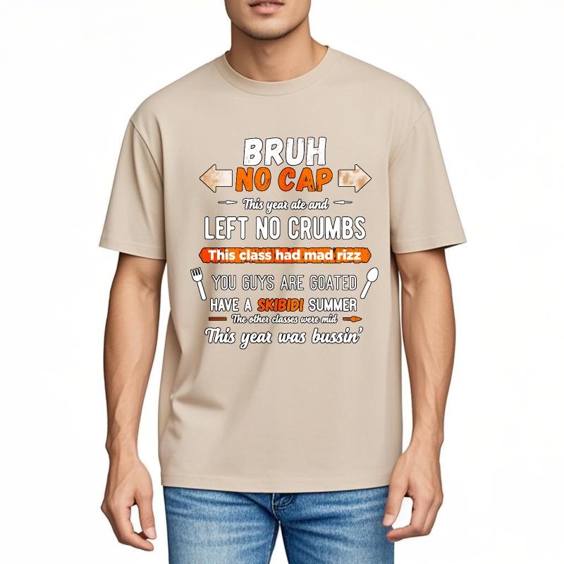 Plus Size Summer Teenagers tshirt Bruh No Cap Left No Crumbs Skibidi Summer Short Sleeve Rock ONeck Top Tees Male Teeshirt
