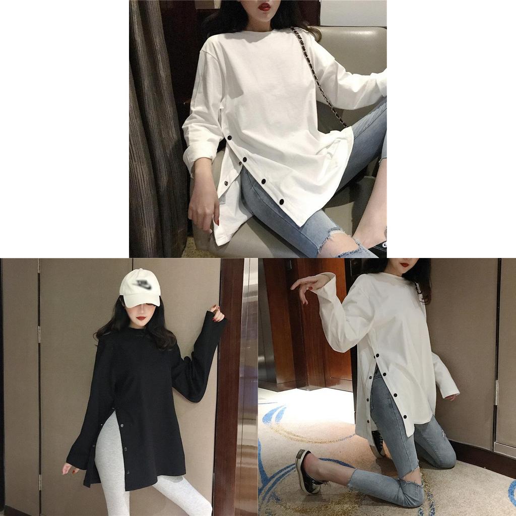 Korean Style Long Sleeve T Shirt With Pearl Embellishments For Autumn Casual Wear