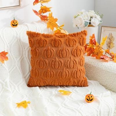 New Halloween Throw Pillow Covers 18x18 Inch Soft Warm Faux Wool Cushions Pumpkin Pattern Pillow Cases Holiday Decor