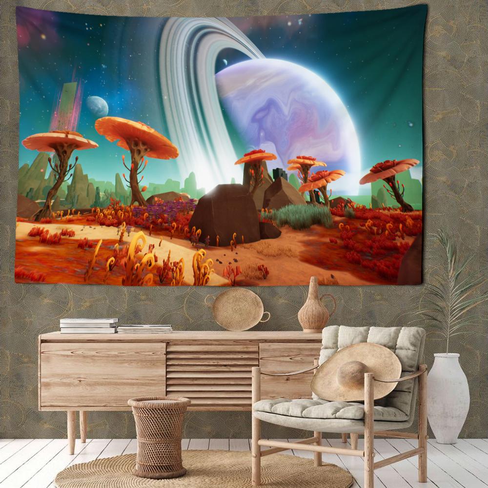 Planet Pilz Wandteppich Hängen Psychedelic Hexerei Mysterious Abstrakte Kunst Schlafsaal Wohnkultur