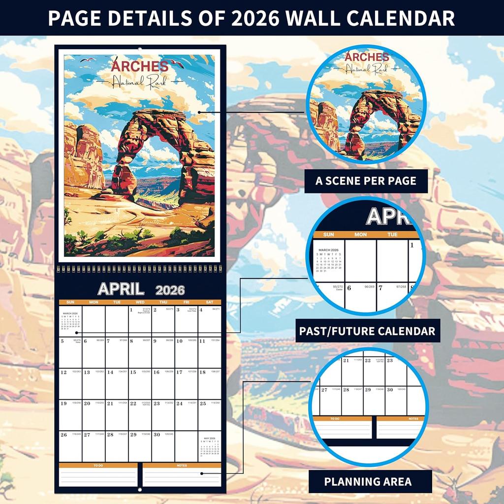 2026 Wall Calendar - 11.3" x 14.6" National Parks Wall Calendar 2026, Jan.2026 - Dec.2026, Hanging Calendar for Home or Office, 2026 Calendar for