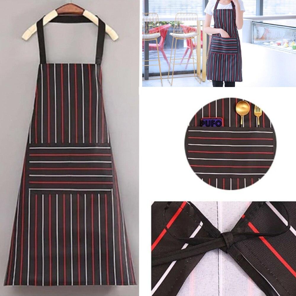Pufo Simple Kitchen Cooking Apron Black Stripe Universal Size Stain-Resistant Waterproof Easy Clean