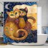 Colorful Night Cat Shower Curtain Home Decor for Bathroom Modern Artistic Print Fabric Water Repellent Liner Set Size 72x84inch