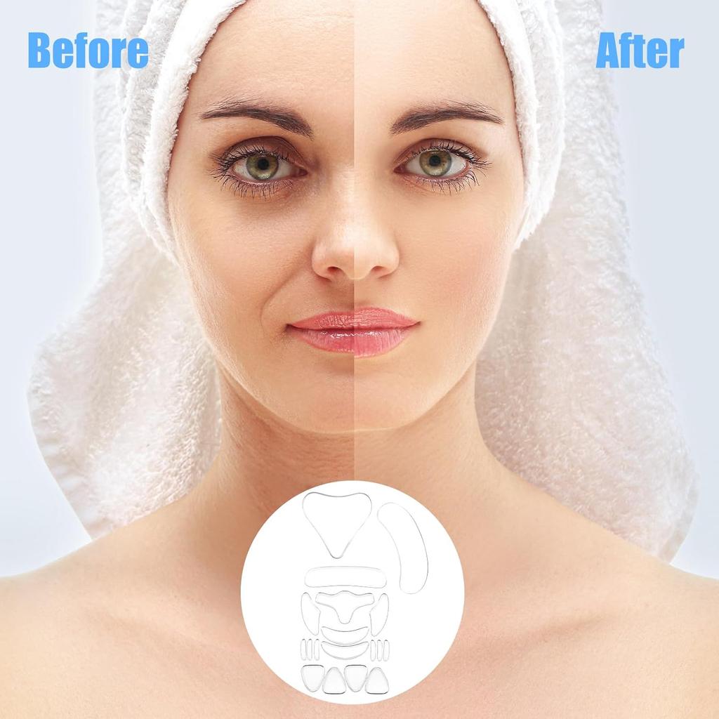 18 PCS Wrinkle Patches, Neck Forehead Face Mask Forehead Neck Fine Line Pads Reusable Silicone Patches Anti-Aging Tightening Pad for Women Beauty