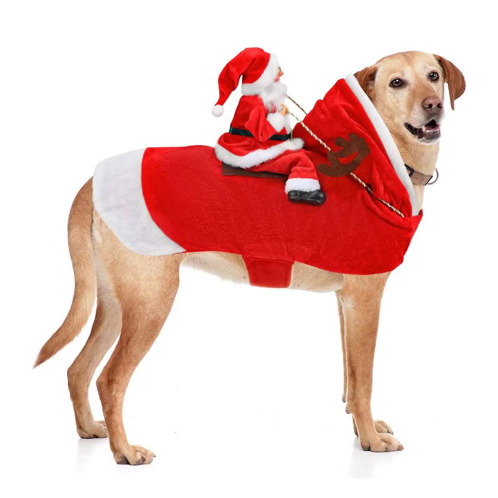 Santa Dog Costume Christmas Pet Clothes Santa Claus Riding Pet Costumes Party Dressing Up Dogs Cats Outfit