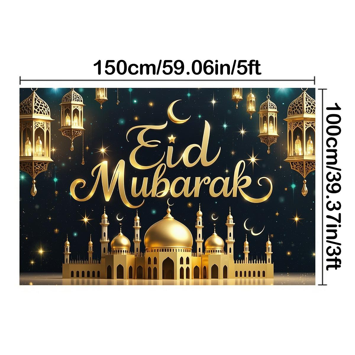 

Тематический фон для вечеринки в честь праздника Ид аль-Адха для свадеб, юбилеев, дизайн золотой мечети с фонарем, полумесяцем, луной и звездами, декор фона для мероприятий 150*100cm/59*39in