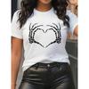 European Sizes Soft Lightweight Black & White Skeleton Heart Print T-Shirt - Round Neck Short Sleeve Casual & Party Wear