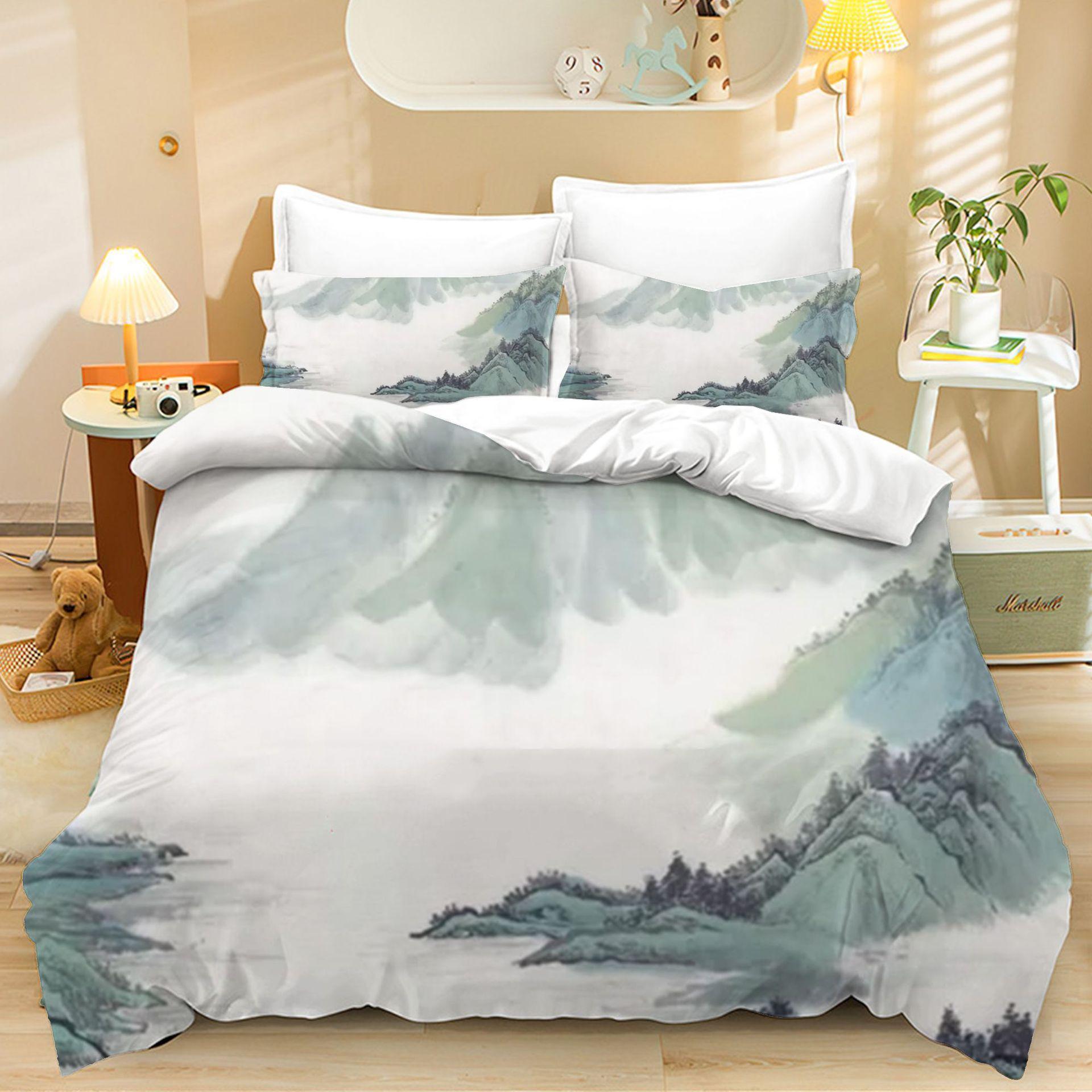 

Home Textile Three-Piece Set, Mountain And Forest Scenery, Cartoon Digital Printing Quilt, Pillowcase, Bedding. 90 * 200 two-piece set