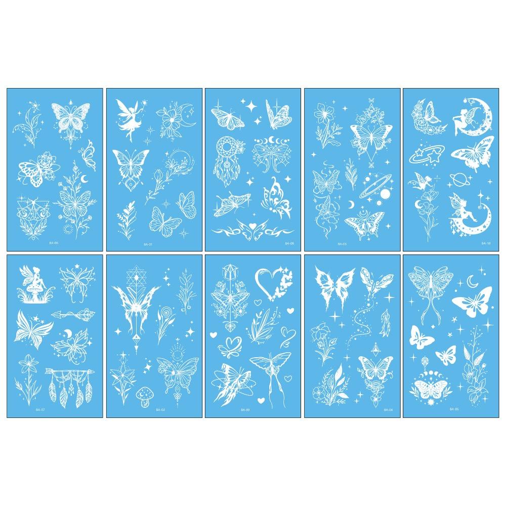 10pcs Flower Temporary Tattoo Stickers Waterproof White Tattoo Stickers  Party Style A