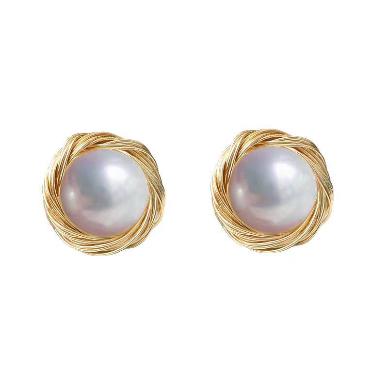 Vintage 6A Freshwater Pearl Stud Earrings - Elegant Light Luxury Gift for Women