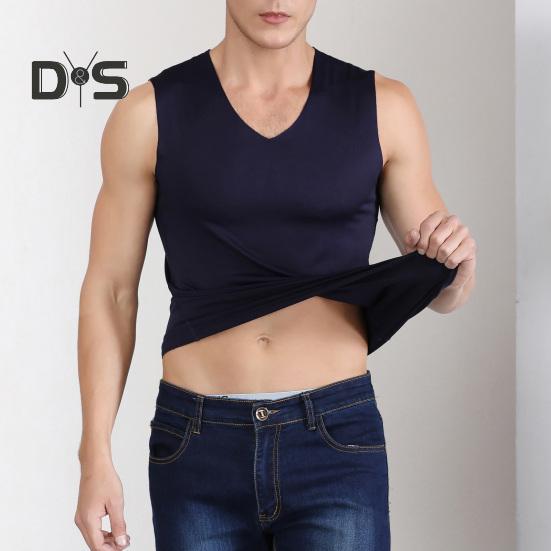 Men Summer Fitness Vest Solid Color Seamless Plus Size V Neck Sleeveless Stretchy Soft Breathable Quick-drying Pullover Casual Men Gym Sport Tank Top