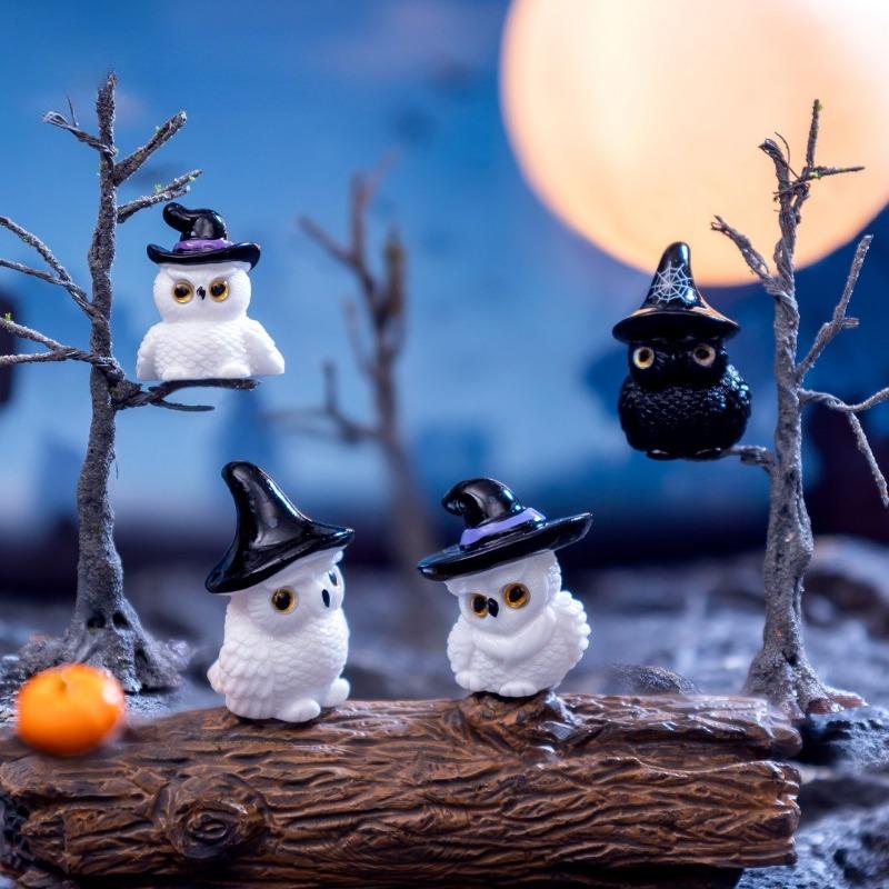 12PC Halloween Ornament Cartoon Witch Ghost Pumpkin Figurine Micro Landscape Dollhouse Model Car Interior Desktop Decoration