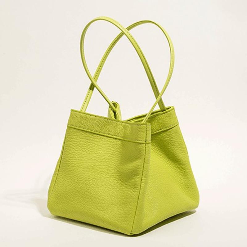 New In Small PU Leather Top Handle Bags For Women Trend Female Handheld Bucket Bags Simple Solid Color Ladies Handbags