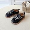 Girls' 2025 Autumn Leather Princess Shoes - Black Bow Mesh