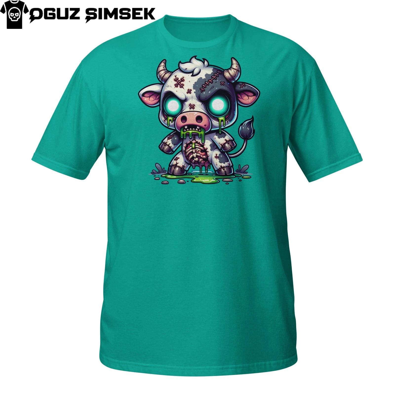 Halloween Zombie Cow T-Shirt Mens Womens Tees Top – Cute Gore Monster With Glowing Eyes M