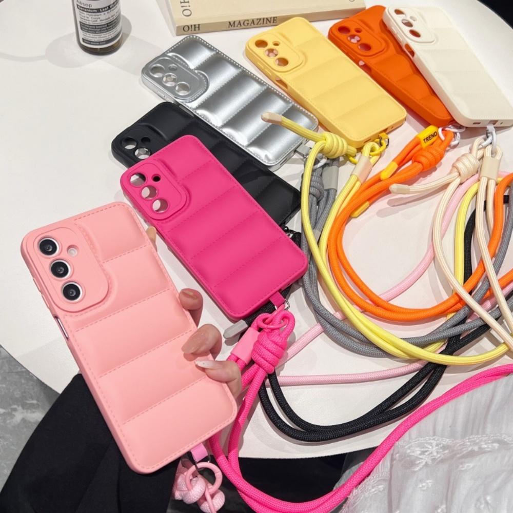 Fashion Down Jacket Long Lanyard Case for Samsung Galaxy S25 S26 Ultra S24 S23 Plus S22 S21 FE A55 A56 A16 Crossbody Soft Cover