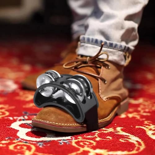 Leiasnow Tambourine Percussion Foot Tambourine Foot Bells Foot Instrument (Black, 2 Pieces)