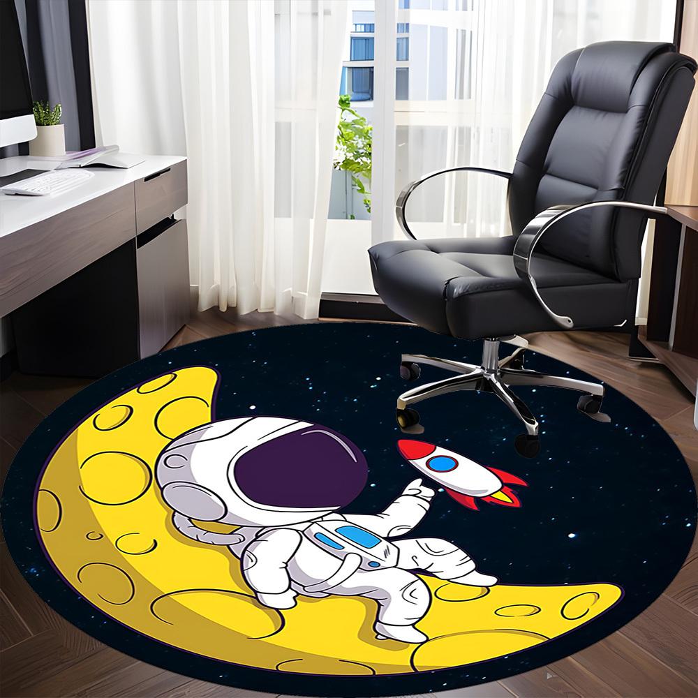 1pc Moon Astronaut Office Round Area Rug, Under Office Chairs Bedroom Living Room Home Decor, Room Deco