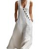 Spring and Summer European and American Lazy Style V-neck Breasted Sleeveless Vest Anti-cotton and Linen Casual Dress