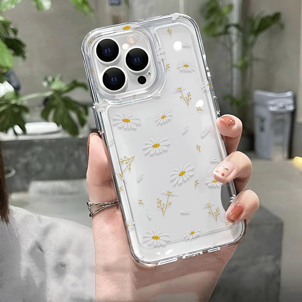 Simple Chrysanthemum TPU Transparent Phone Case For IPhone 16 15 14 13 12 11 Pro Max 7 8 Plus X XR XS Shockproof Soft Case