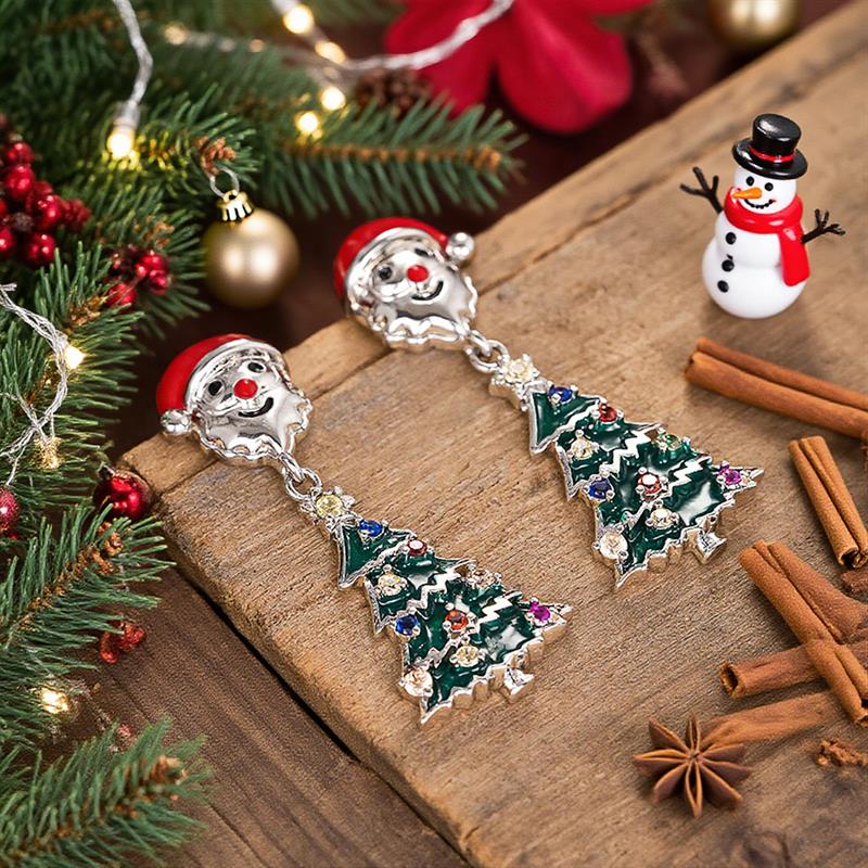 Huitan Christmas Tree Women Drop Earrings Santa Hat Inlaid Shining CZ Winter Accessories Fashion Party Lady Festival JewelryGood product