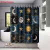 Fabric Splicing Sun and Moon Print Bathroom 4-piece Set 180x180 Waterproof Shower Curtain Floor Mat U-shaped Toilet Mat