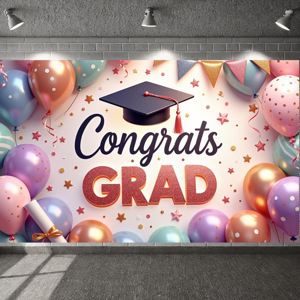 Grad Event Display Grad Cap Design Graduation Banner Grad Background Star Decor Graduation Backdrop For Commencement Party