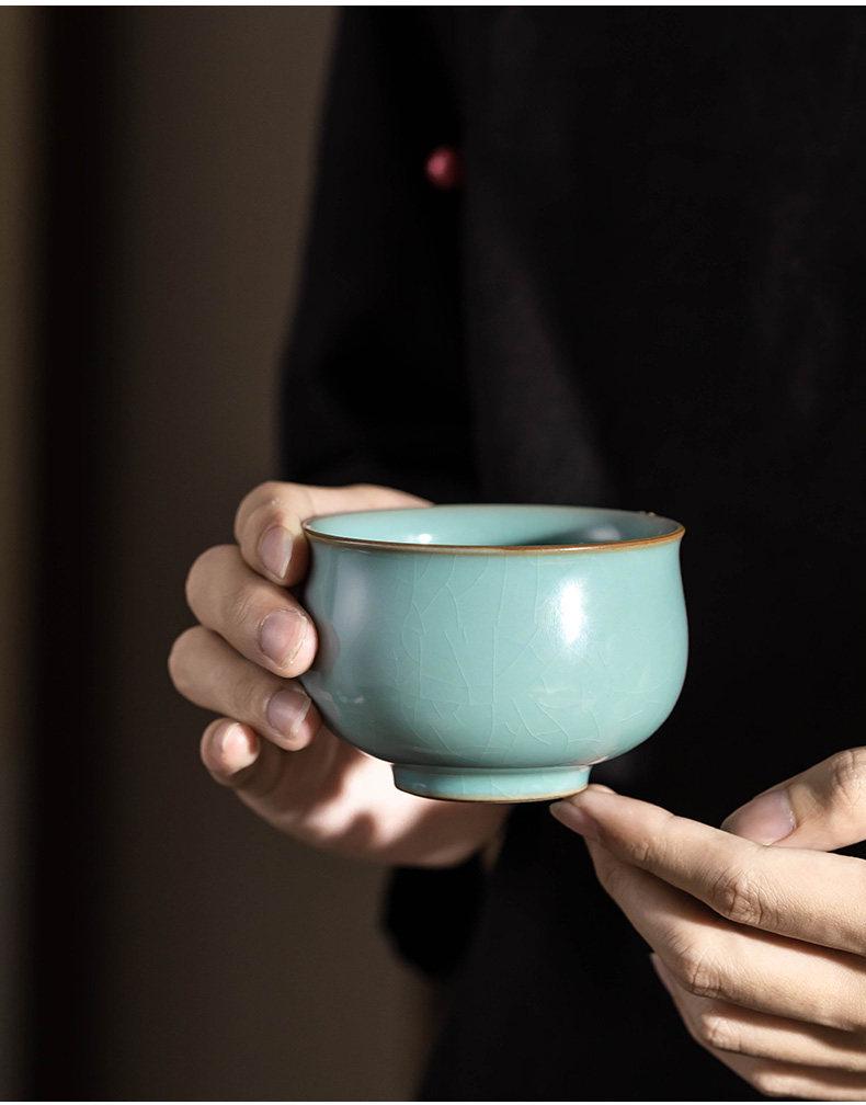 Ru Kiln Master Celadon Tea Cup: Handmade Retro Chinese Ceramic Cup in Gift Box